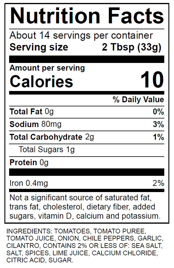 Hot Salsa Nutrition Information