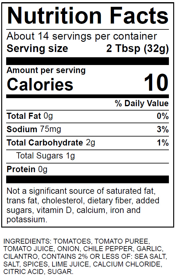 Mediumish Nutrition Information